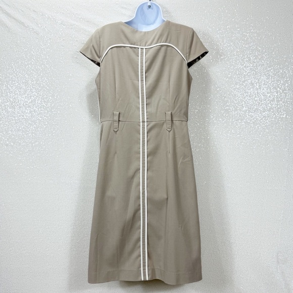 Sandra Darren Taupe Belted Sheath Dress Size 12 | Contrast Trim Office Dress - Picture 5 of 11